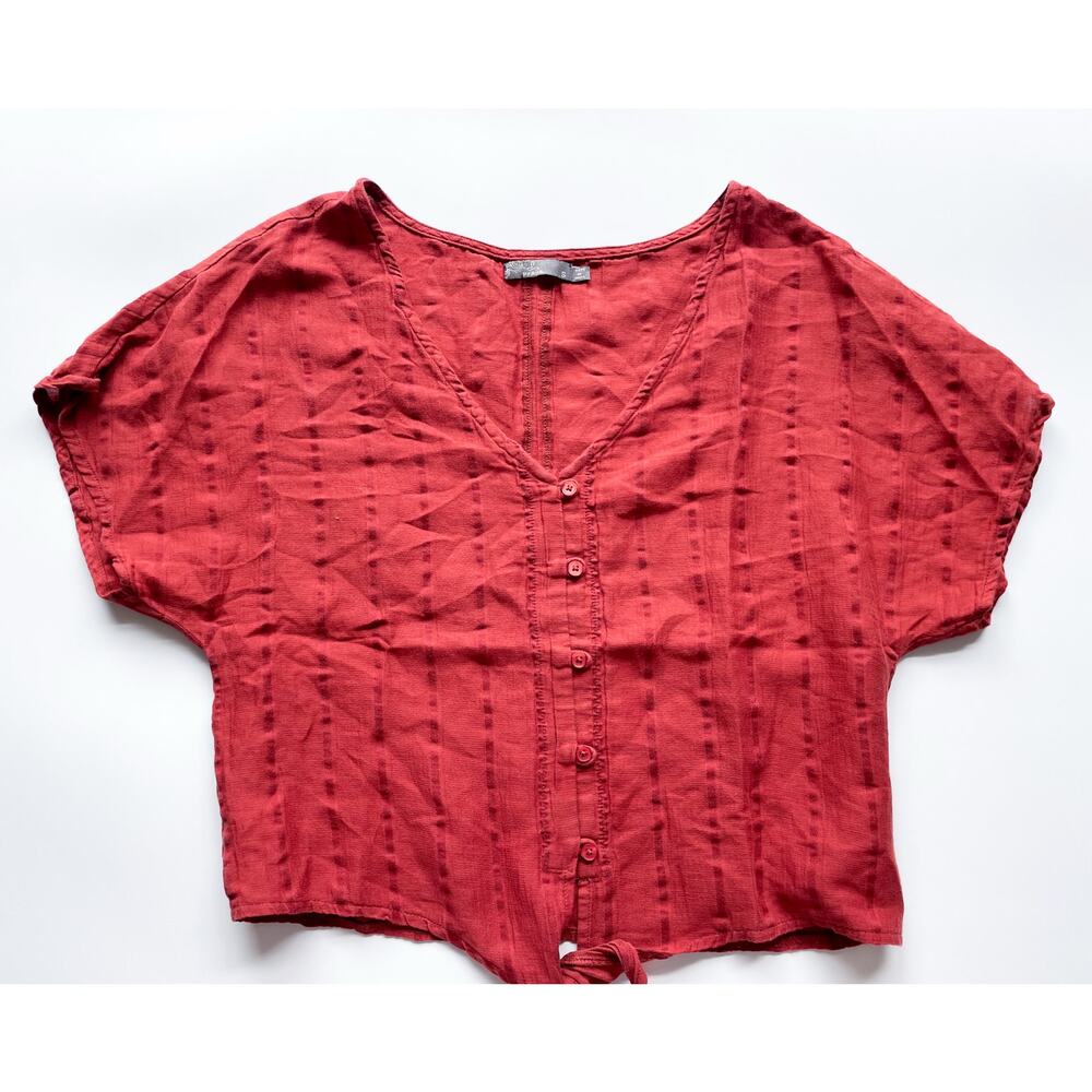 Women's PrAna Red Short Sleeve Tie Front Top Size Small